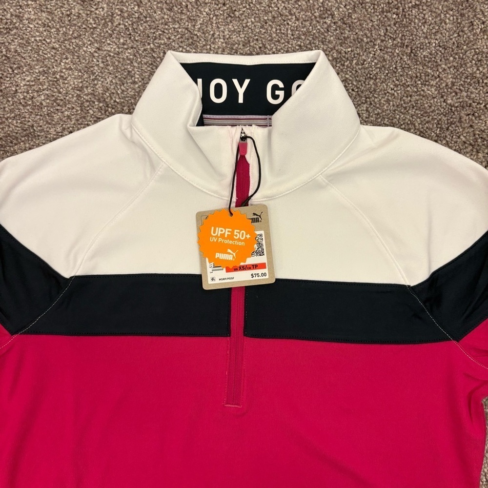 Puma Womens 1/4 Zip Top Size XS Long Sleeves Pink Navy White Golf Jacket NWT $75 - Picture 3 of 16